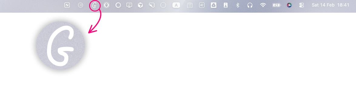 GrammaticAI in the macOS menu bar with quick access to languages and settings